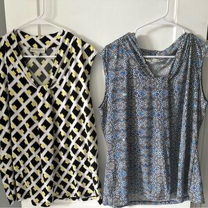 Dana Buchman Black and Yellow Geometric & Blue Gray Patterned XXL Blouse Bundle